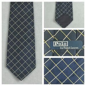 Polo by Ralph Lauren Blue Plaid Design 100% Silk Men's Necktie Hand Made Repp